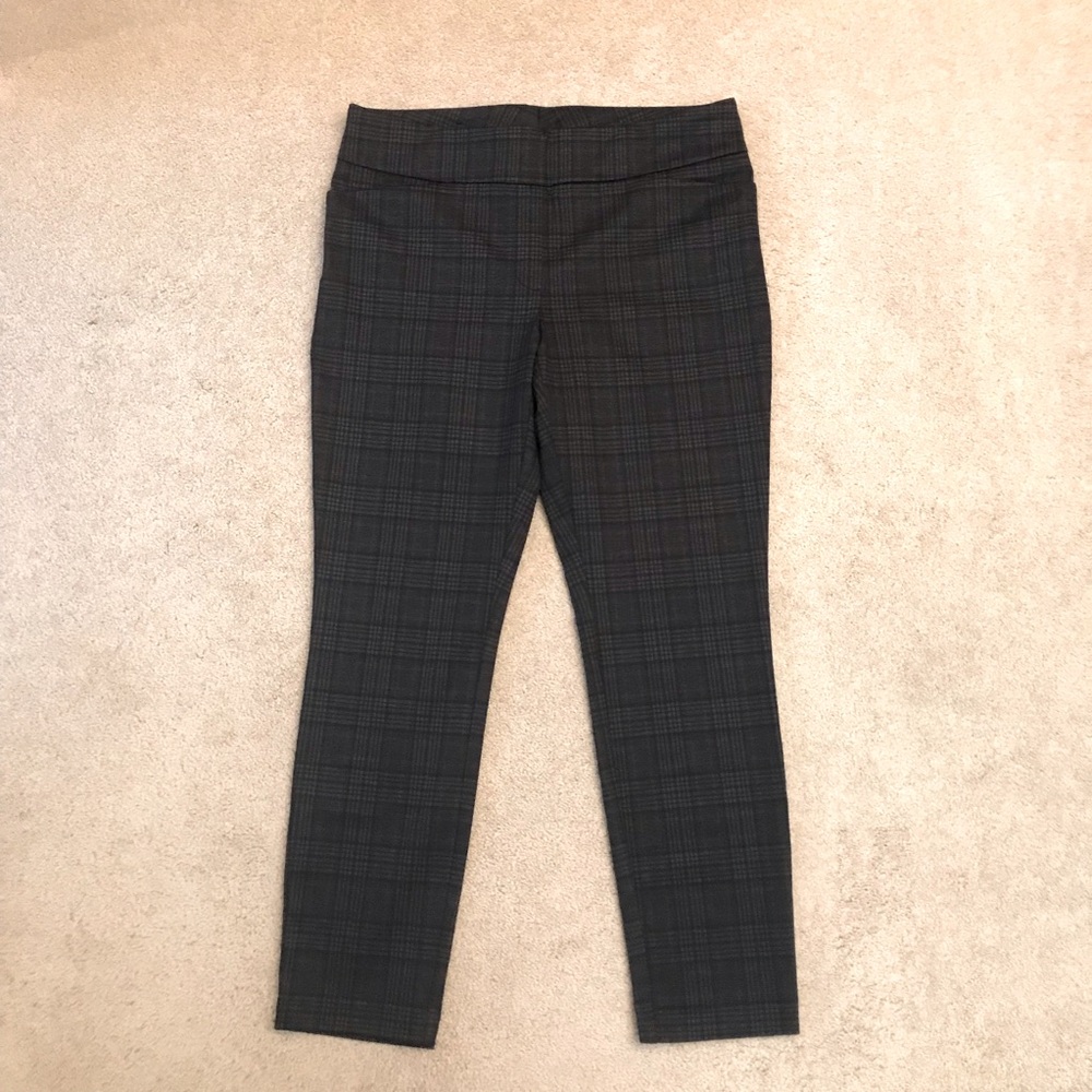 Dalia Pull On Plaid Jeggings Size L Charcoal Grey Pockets Dark Academia Office